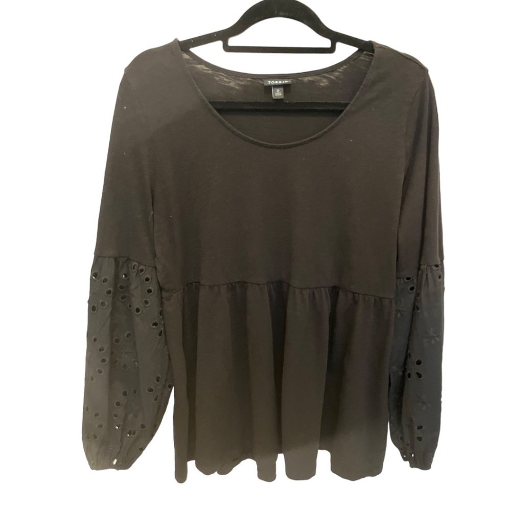 Torrid Babydoll Eyelet Sleeve Round Neck Slub Knit Cotton Modal Top Size 0